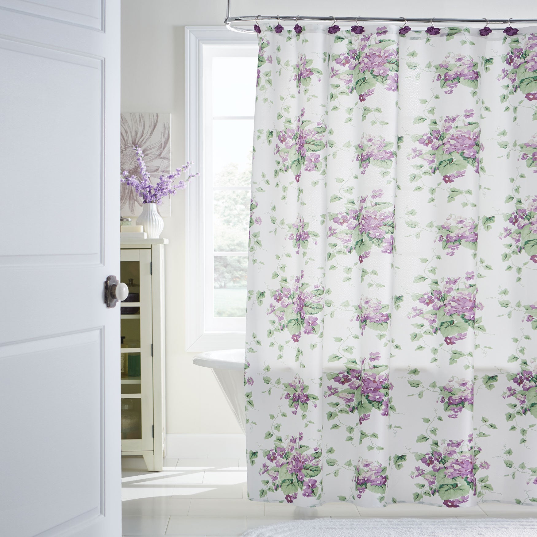 Violet Flower 13Pc. Shower Curtain Set Bath Accessories Brylane Home
