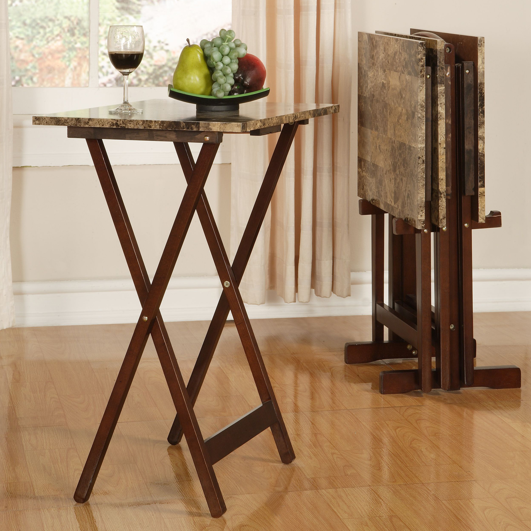 Jasper Tray Table Set Faux Marble, MARBLE BROWN