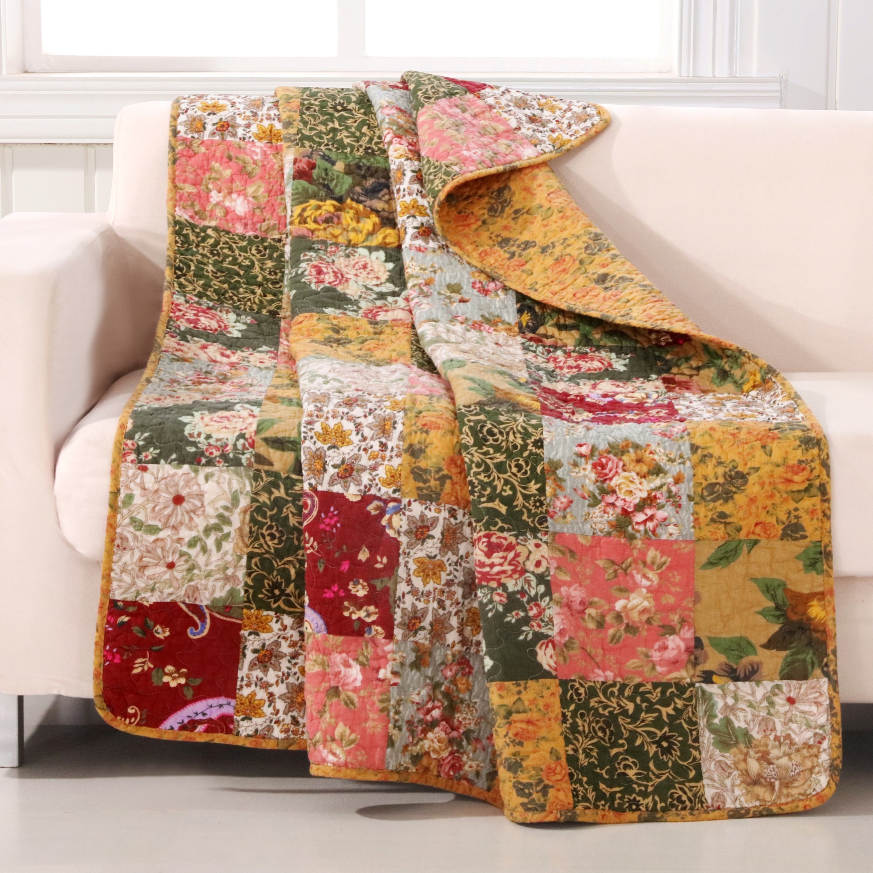Antique Chic Quilted Patchwork Throw Blanket, MULTI