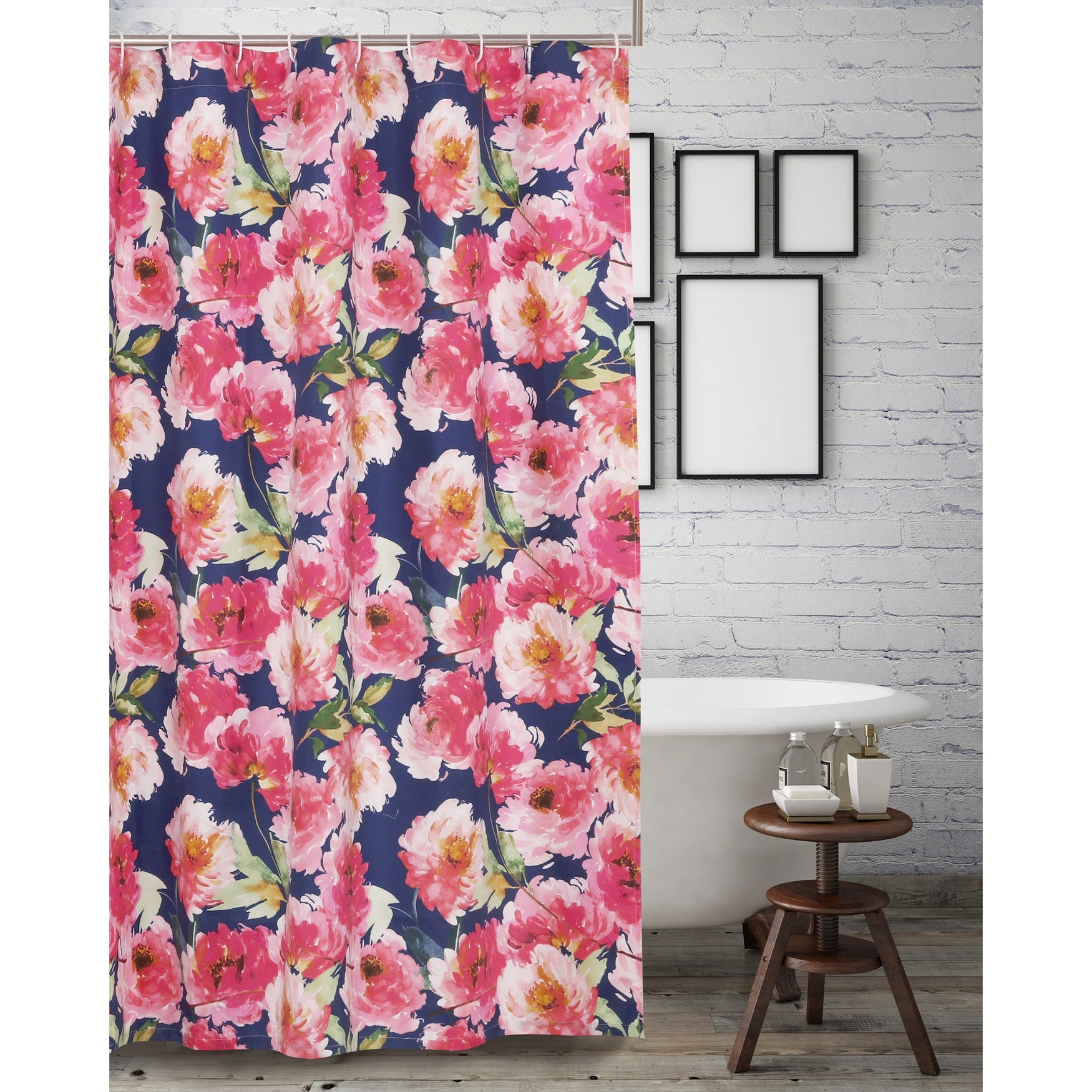 Peony Posy Navy Shower Curtain by Barefoot Bungalow Shower Curtains