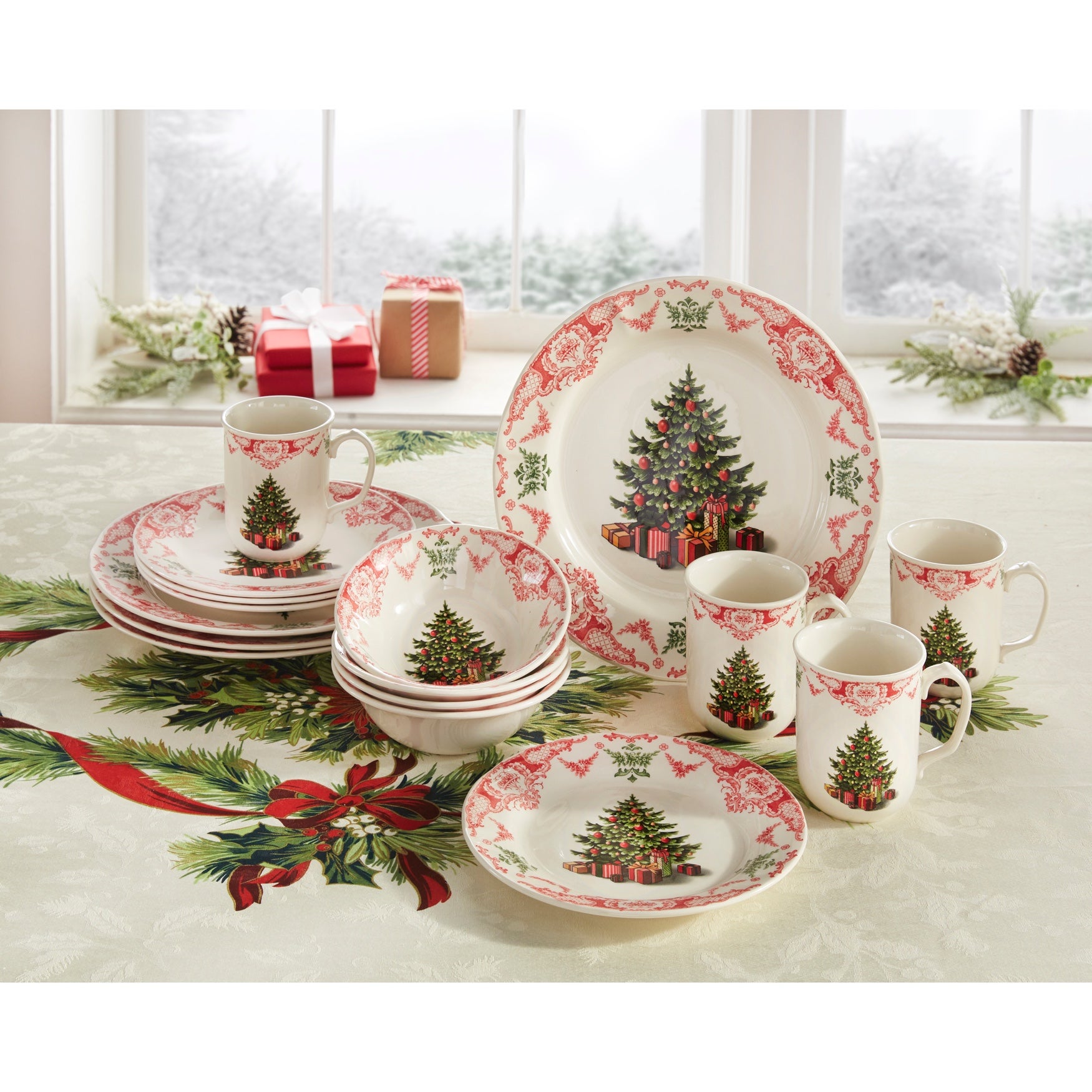 16Pc. Christmas Tree Dinnerware Set Brylane Home