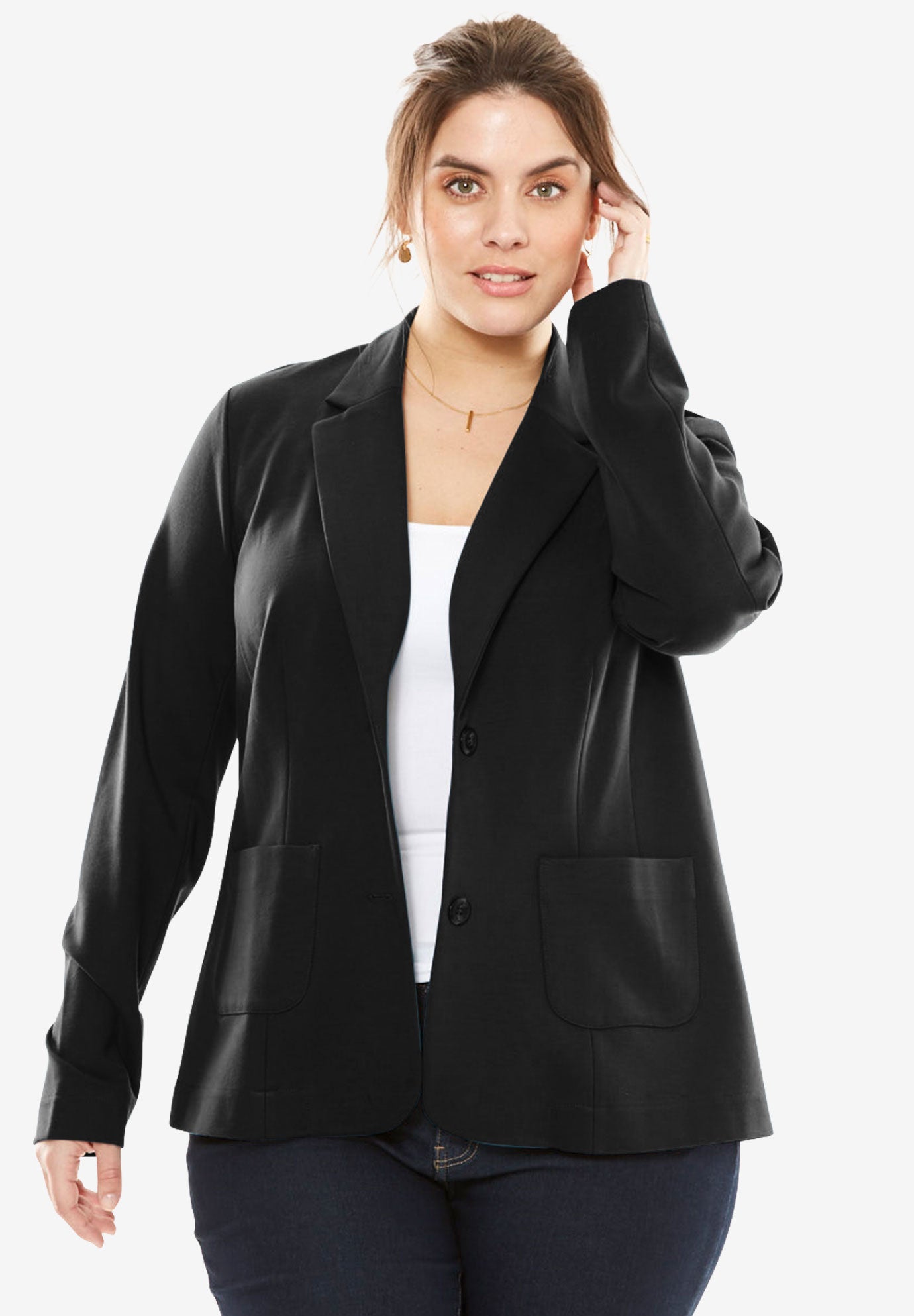 Ponte Knit Blazer with Notch Collar Brylane Home