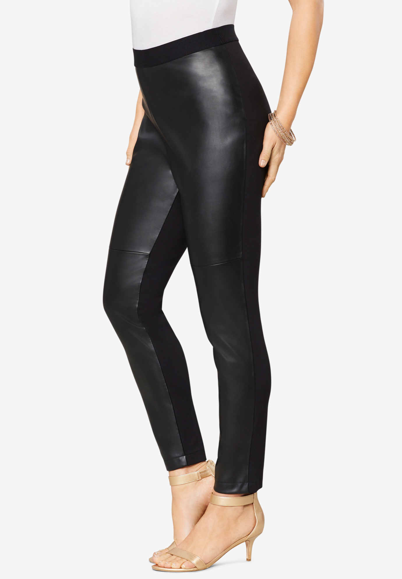 Calvin Klein Faux Leather Front Leggings - Macy's