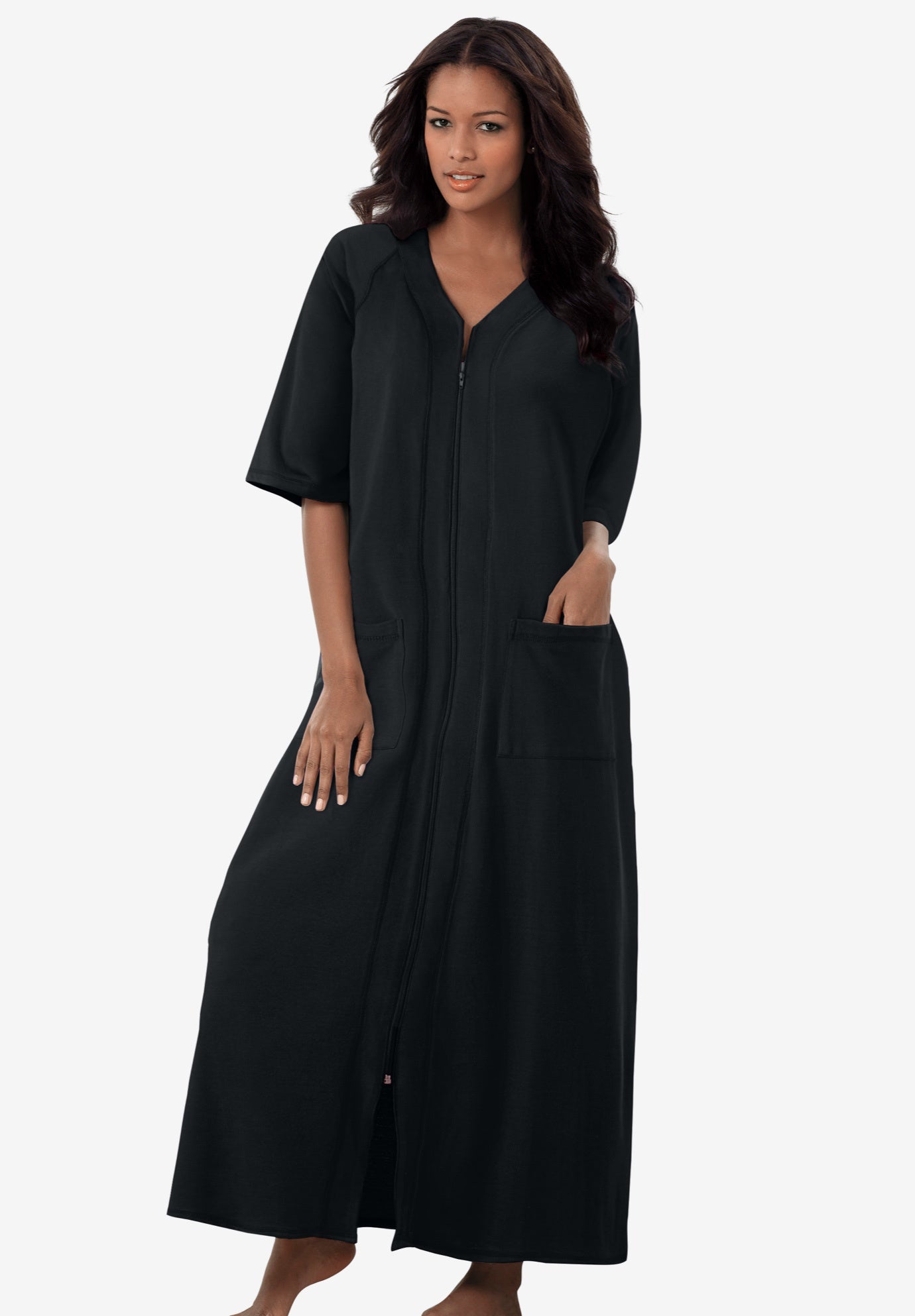 short terry zip front robe