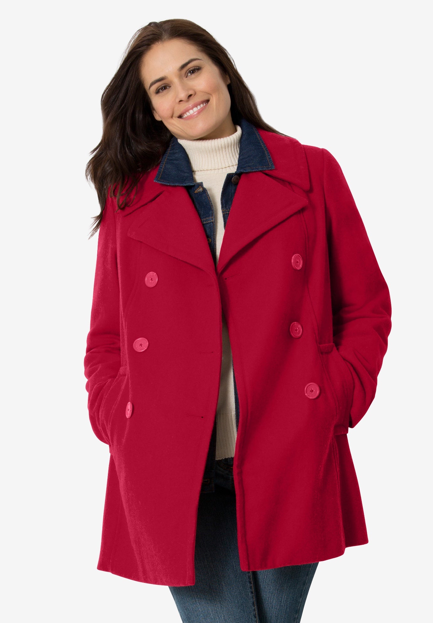 Red peacoat plus size online