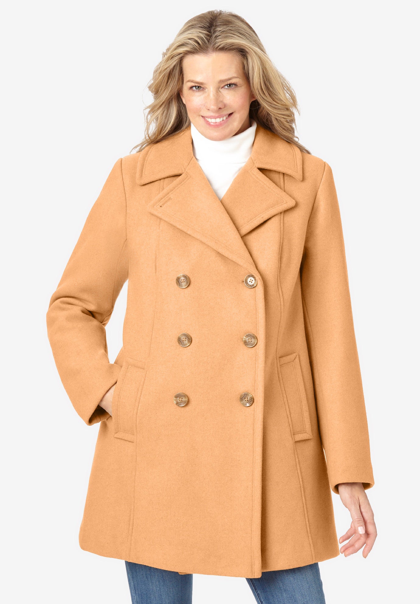 Wool Blend Double Breasted Peacoat Brylane Home