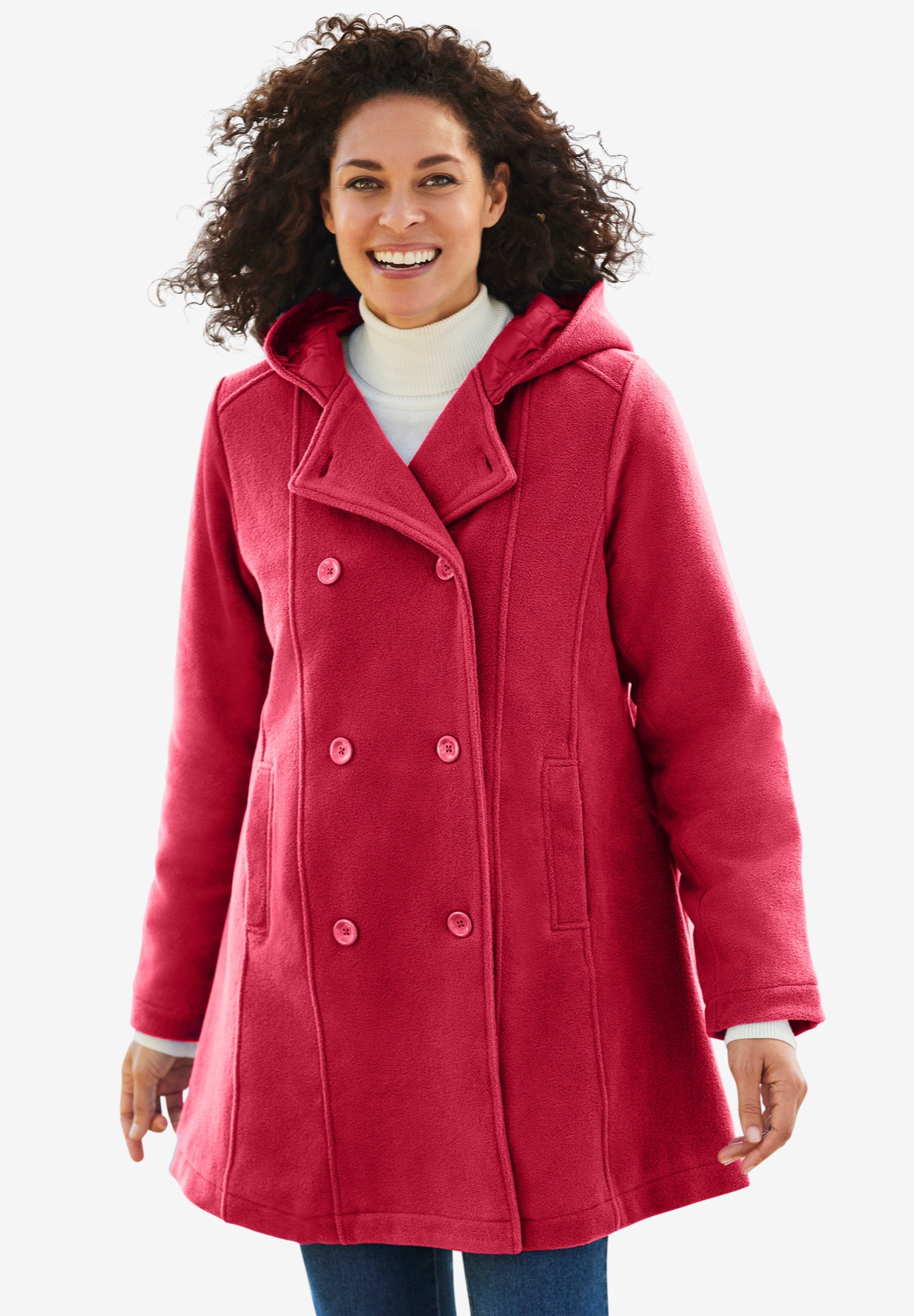 Double Breasted Hooded Fleece Peacoat Brylane Home