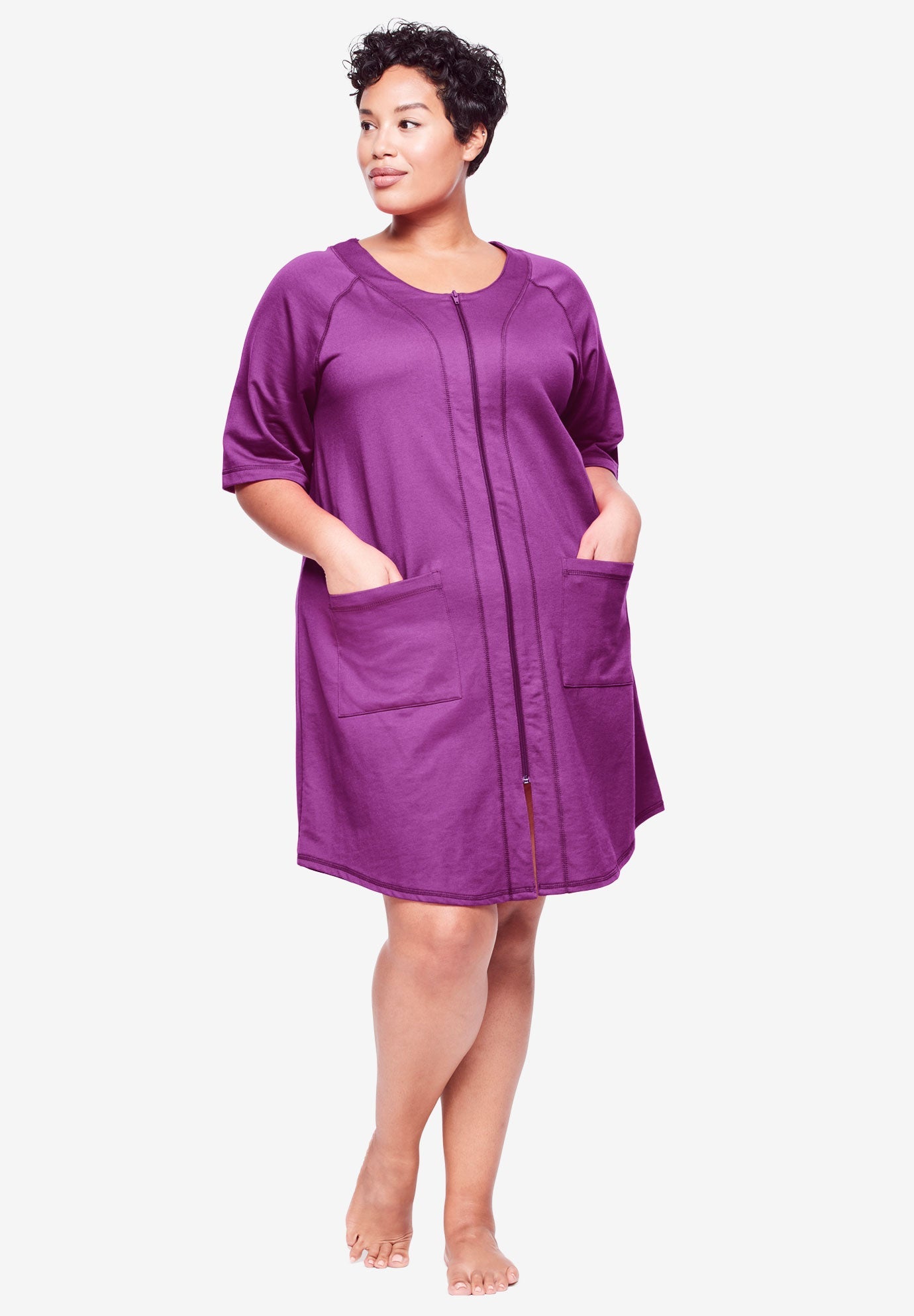 Short French Terry ZipFront Robe by Dreams & Co.® Hidden Brylane Home