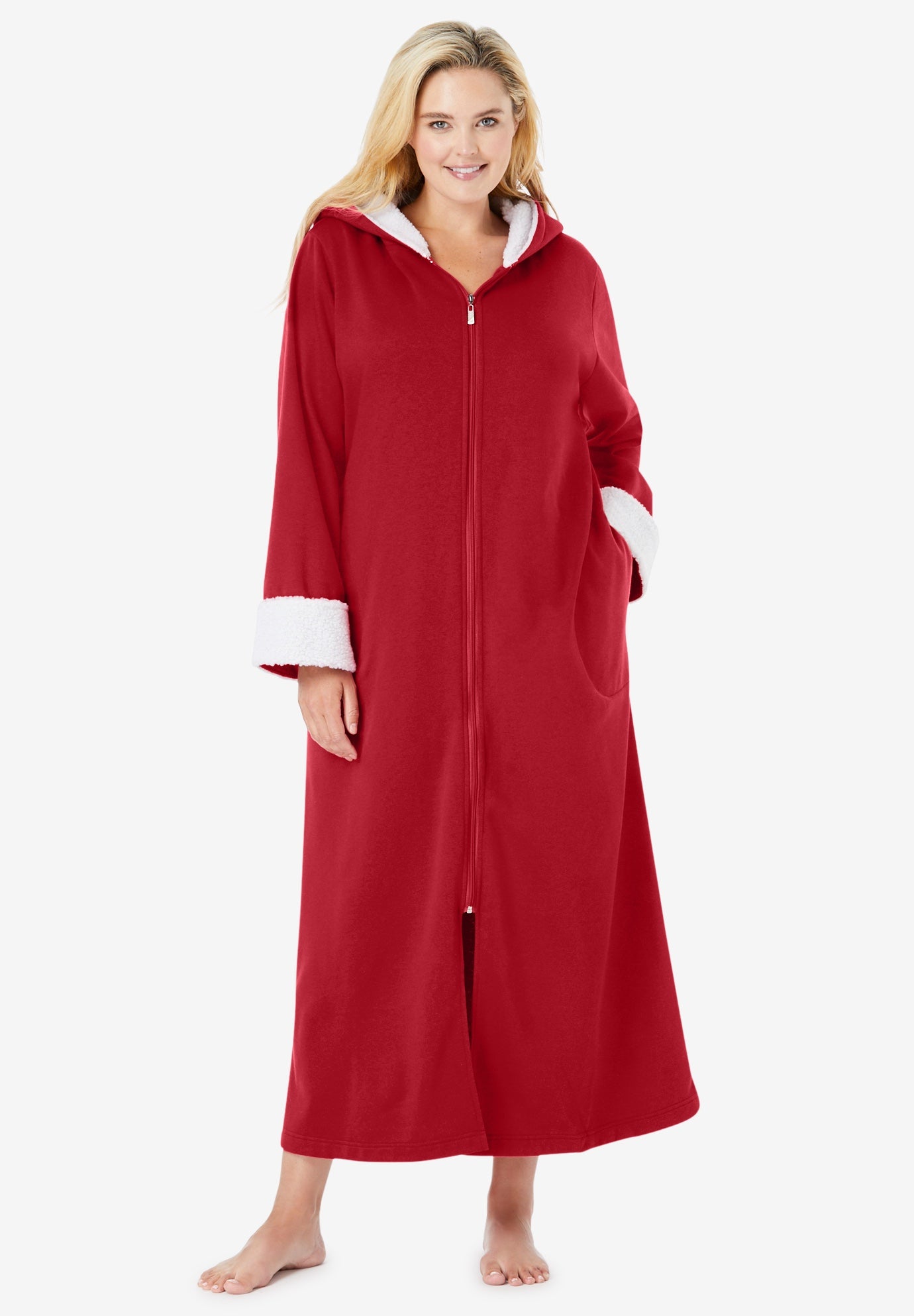 Sherpalined long hooded robe by Dreams & Co.® Brylane Home