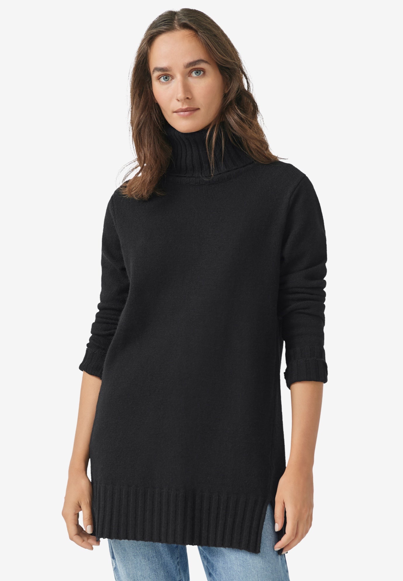 Ribbed Turtleneck Tunic Sweater