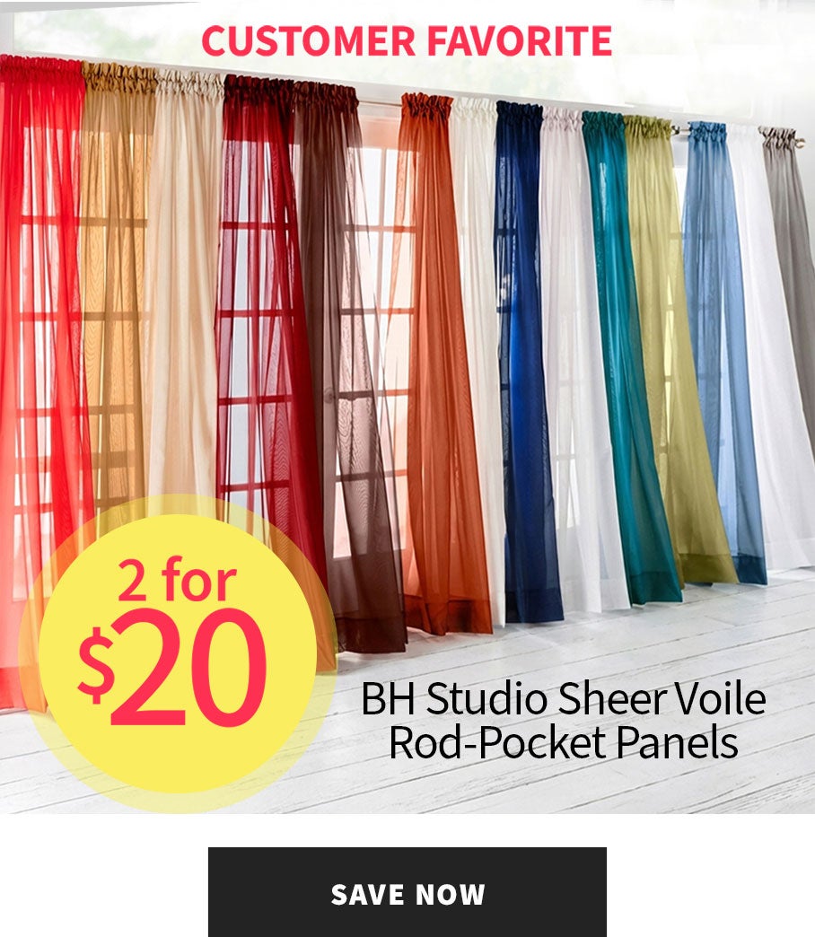 2 For $20 BH Studio Sheer Voile Rod-Pocket Panels