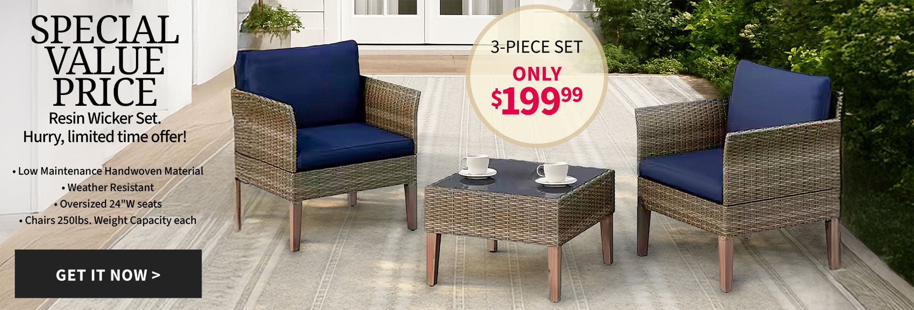 LIMITED TIME SPECIAL VALUE: 3-PIECE RESIN WICKER SET ONLY $199.99