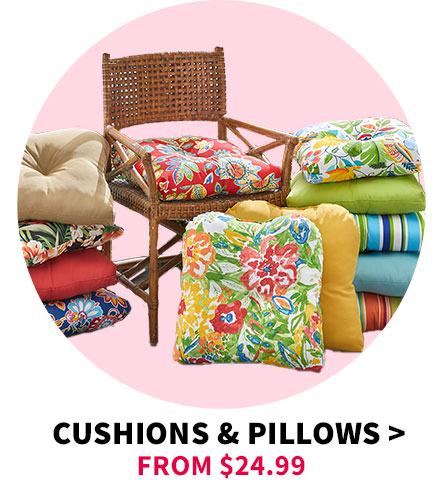 Cushions and pillows from $24.99.