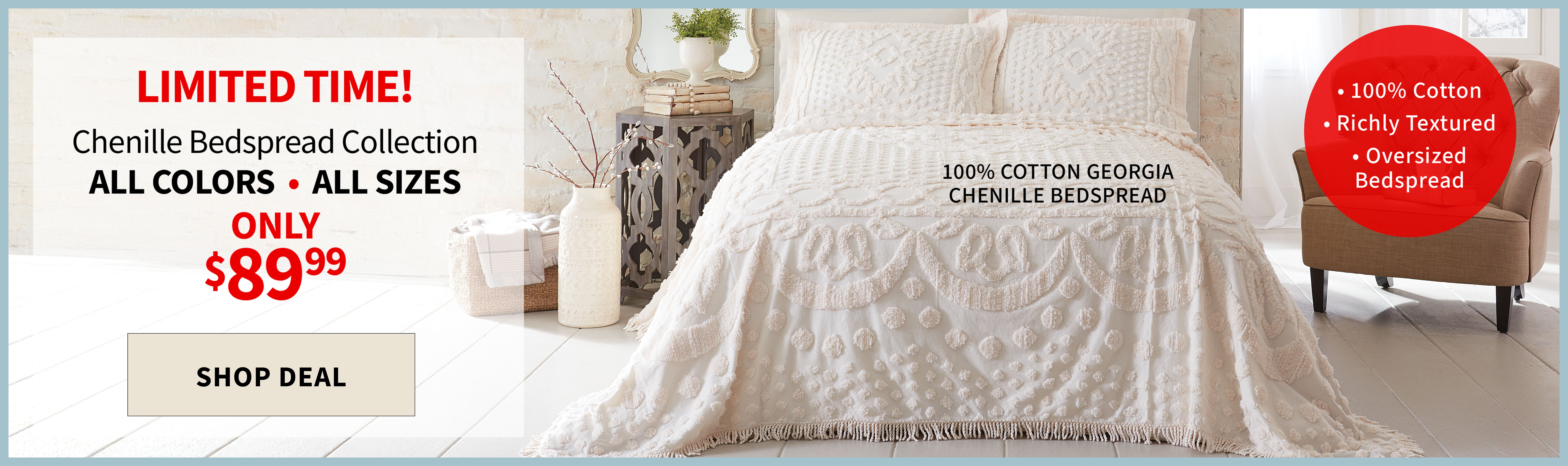 100% COTTON GEORGIA CHENILLE BEDSPREAD