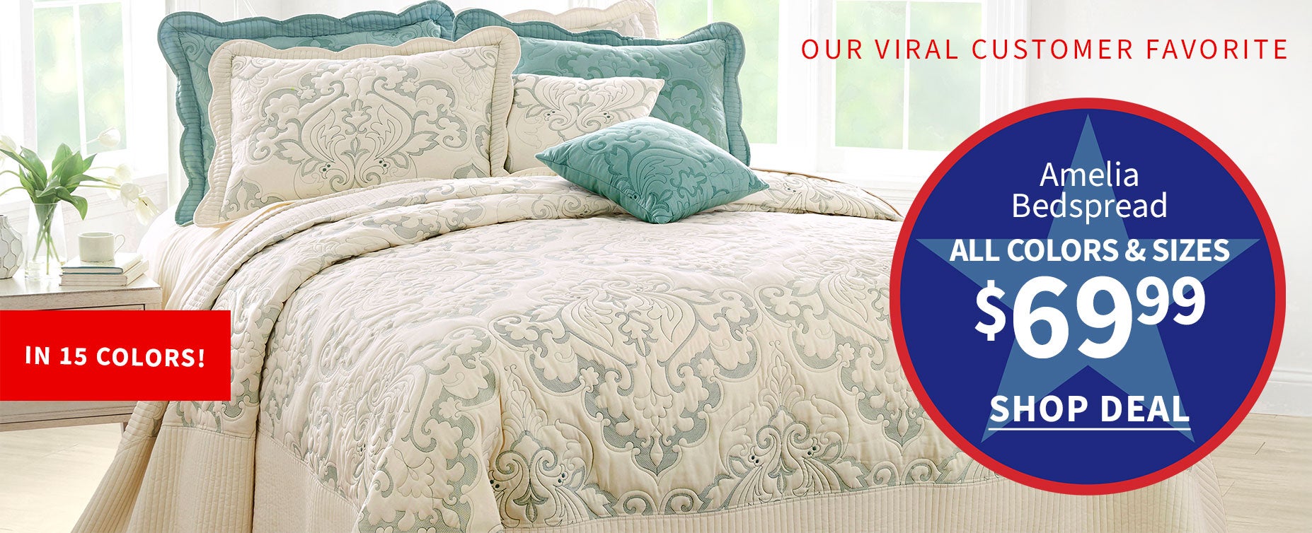 AMELIA BEDSPREAD ALL COLORS & SIZES $69.99