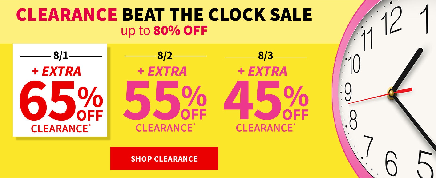 Clearance beat the clock sale!