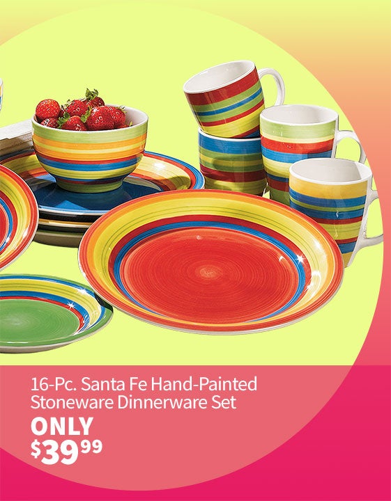 Weekly Wows 16-Pc. Santa Fe Hand-Painted Striped Stoneware Dinnerware Set $39.99