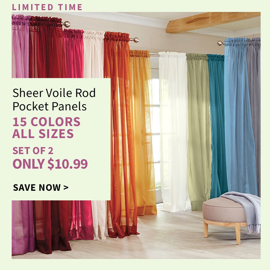 SHEER VOILE ROD POCKET PANELS 2 FOR $22