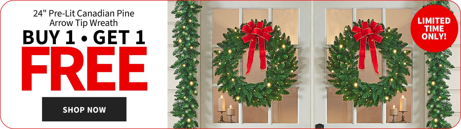 24 inch Pre-Lit Canadian Pine Arrow Tip Wreath Buy 1 Get 1 Free - LIMITED TIME ONLY!