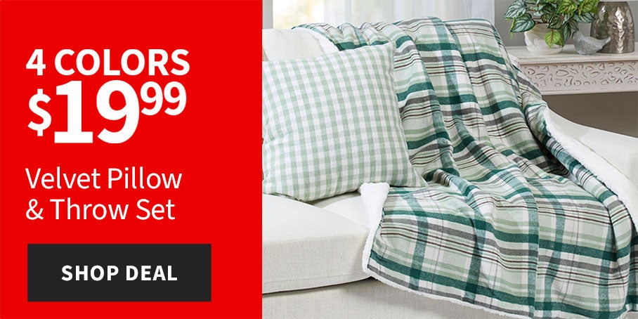 4 COLORS $19.99 VELVET PILLOW & THROW SET